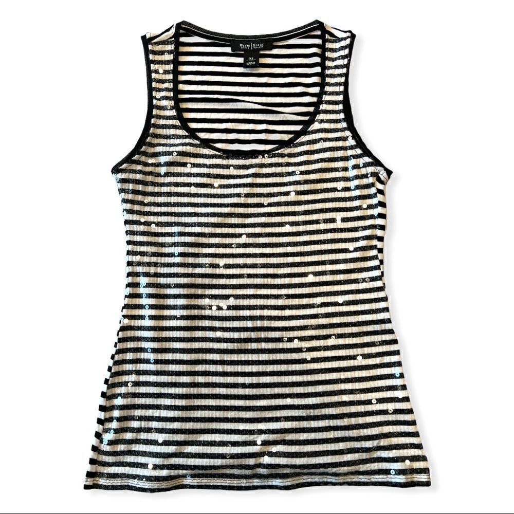 White House Black Market Women’s Sequin Striped Tank Top Extra Small